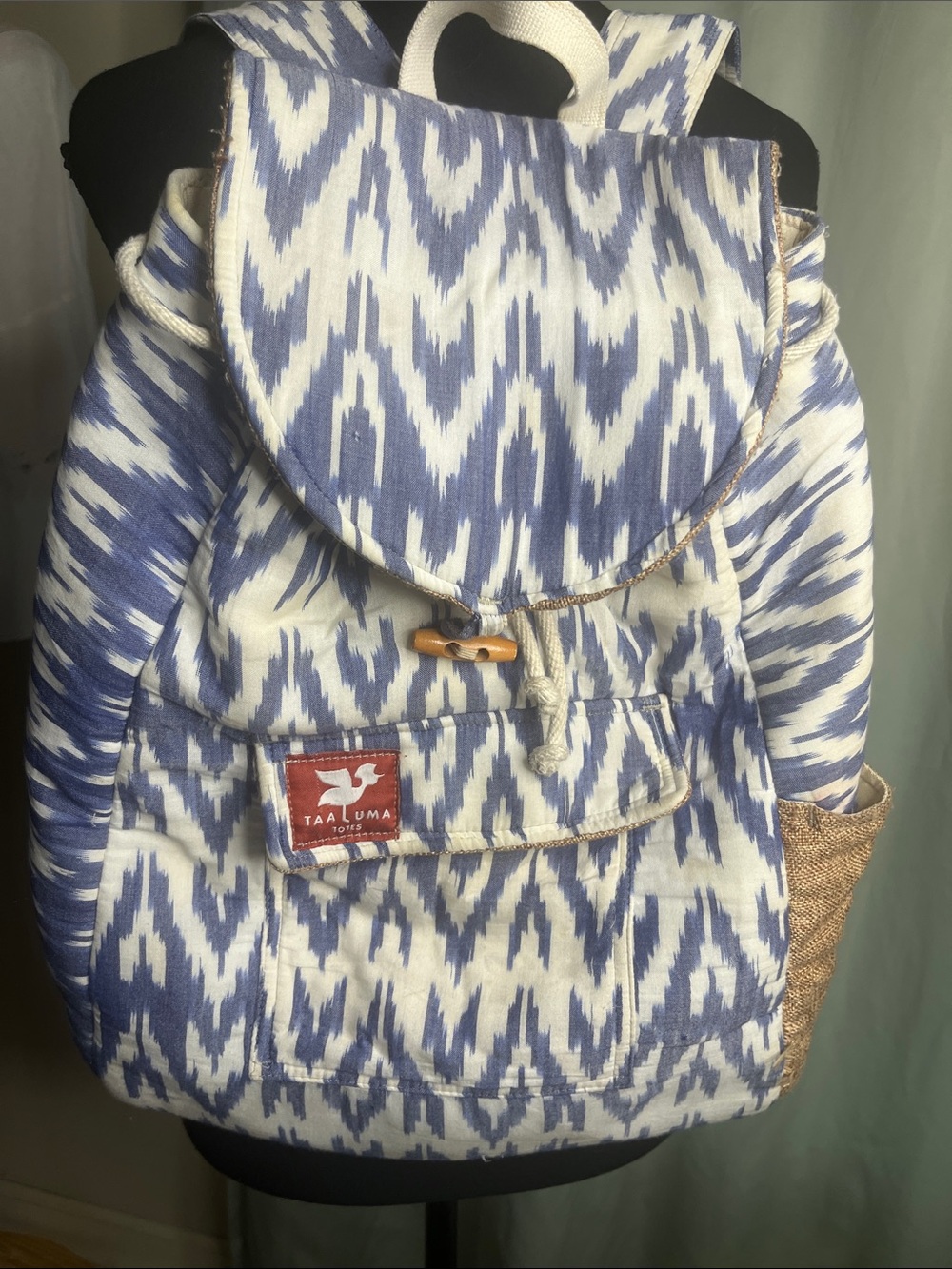 Taa Luma Totes Blue Ikat Canvas Backpack for Women